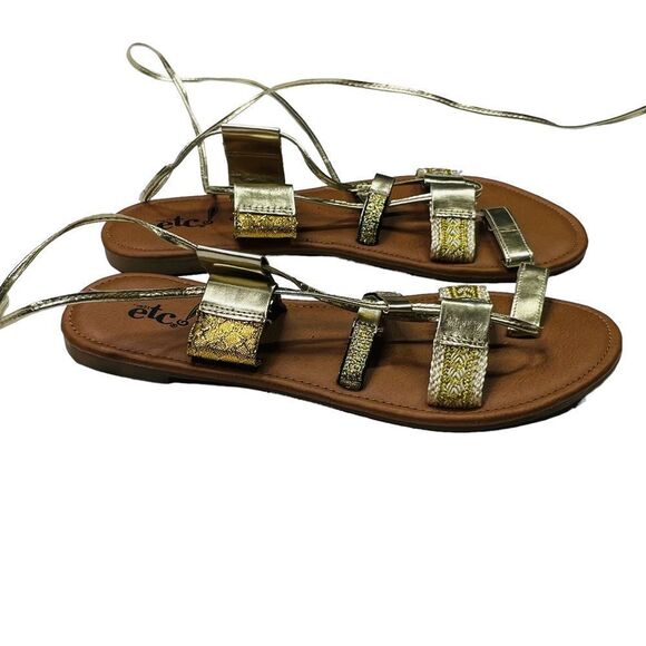 10/$25🦋 Rue 21 etc.! Gold Lace Up Flat Sandals - Size S (6/7) - Picture 5 of 11